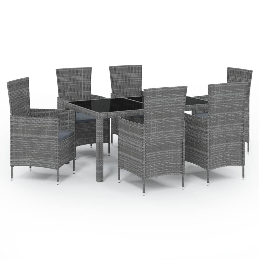 vidaXL 7-delige Tuinset met kussens poly rattan grijs