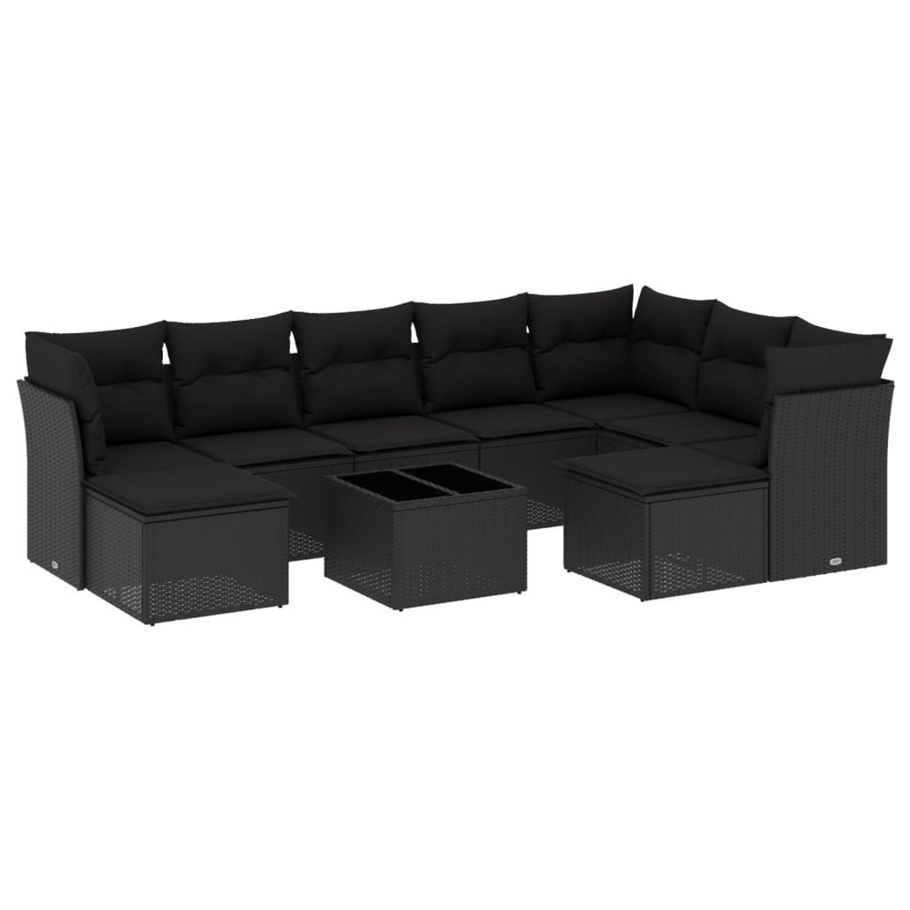 vidaXL 10-delige Loungeset met kussens poly rattan zwart