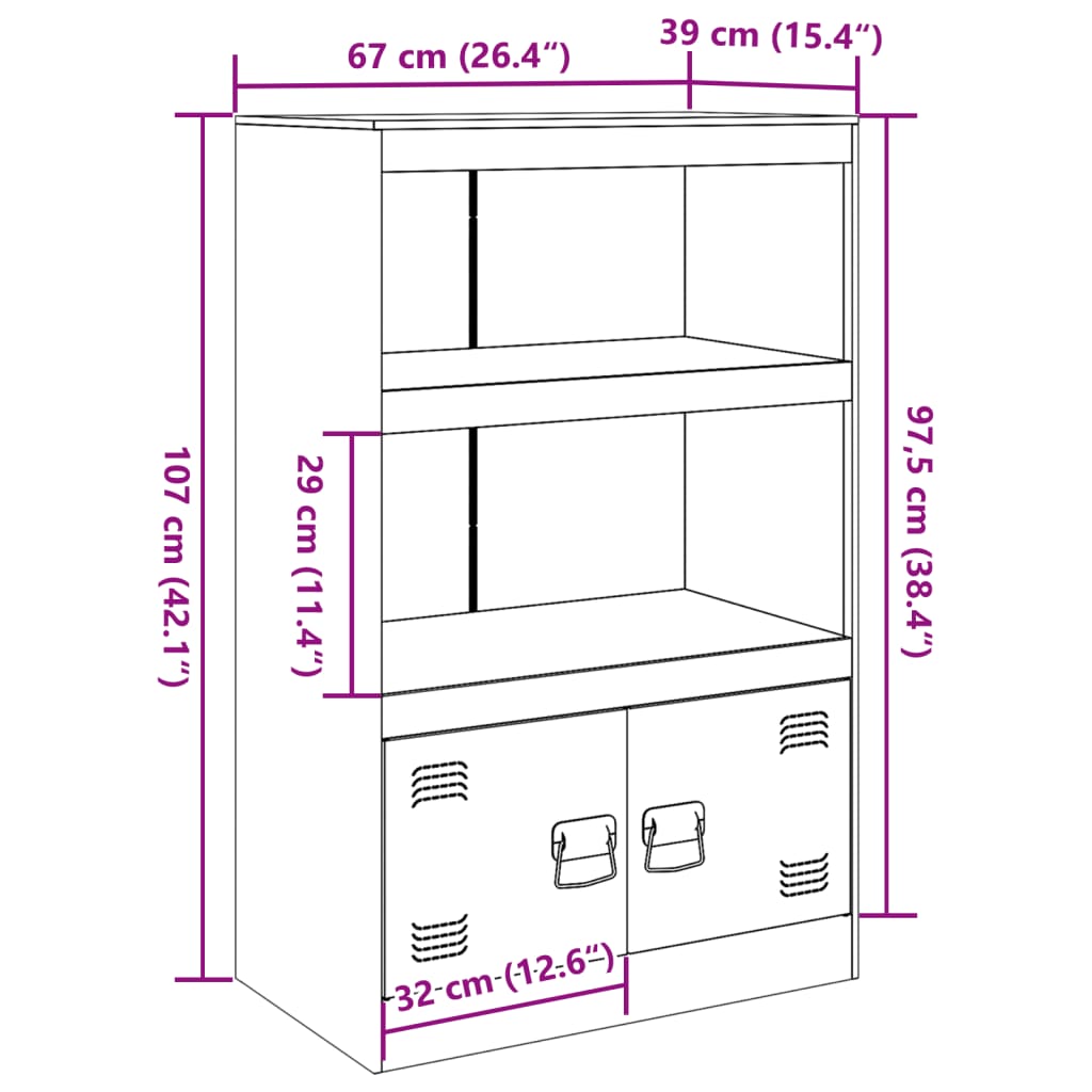 vidaXL Dressoir 67x39x107 cm staal antracietkleurig