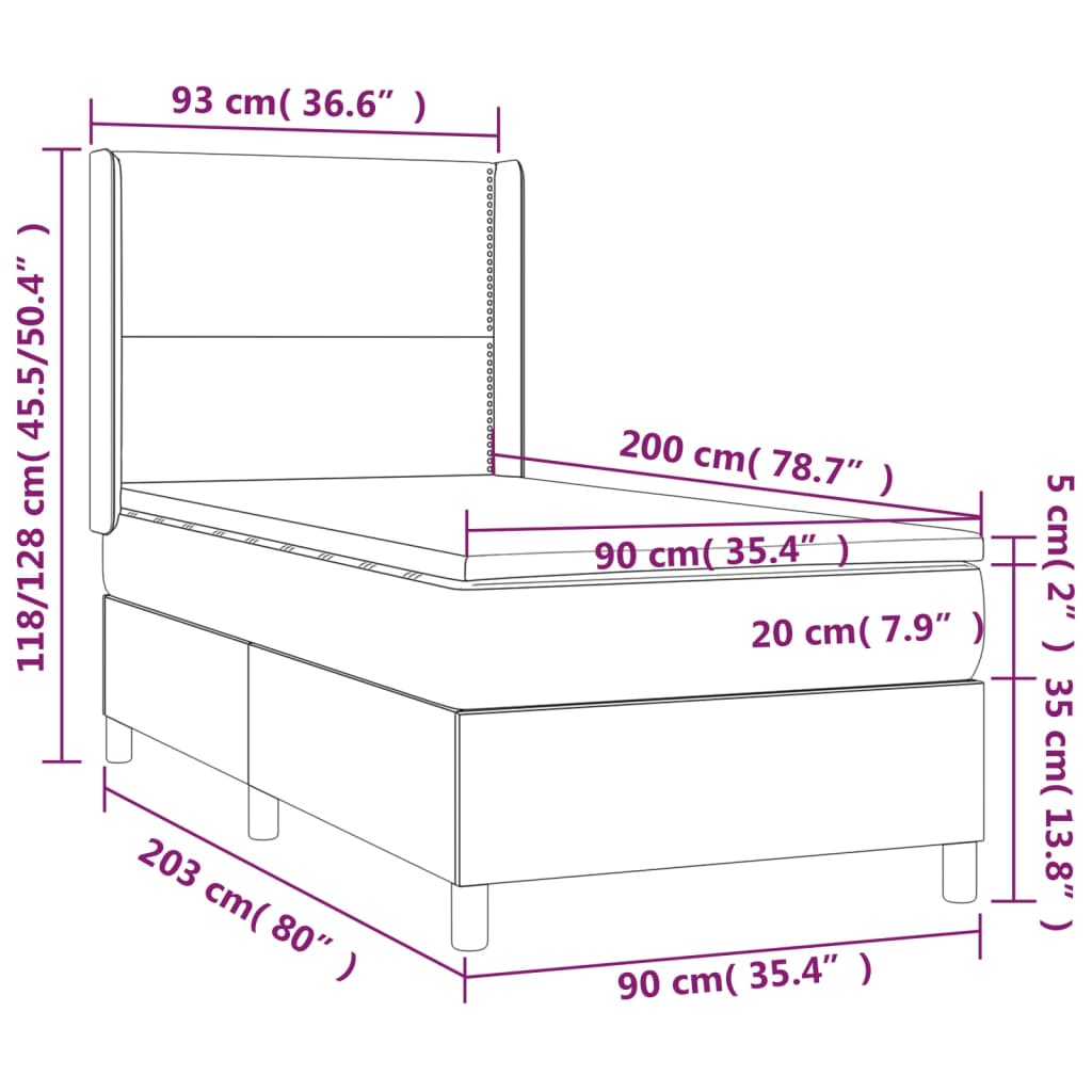 vidaXL Boxspring met matras fluweel lichtgrijs 90x200 cm