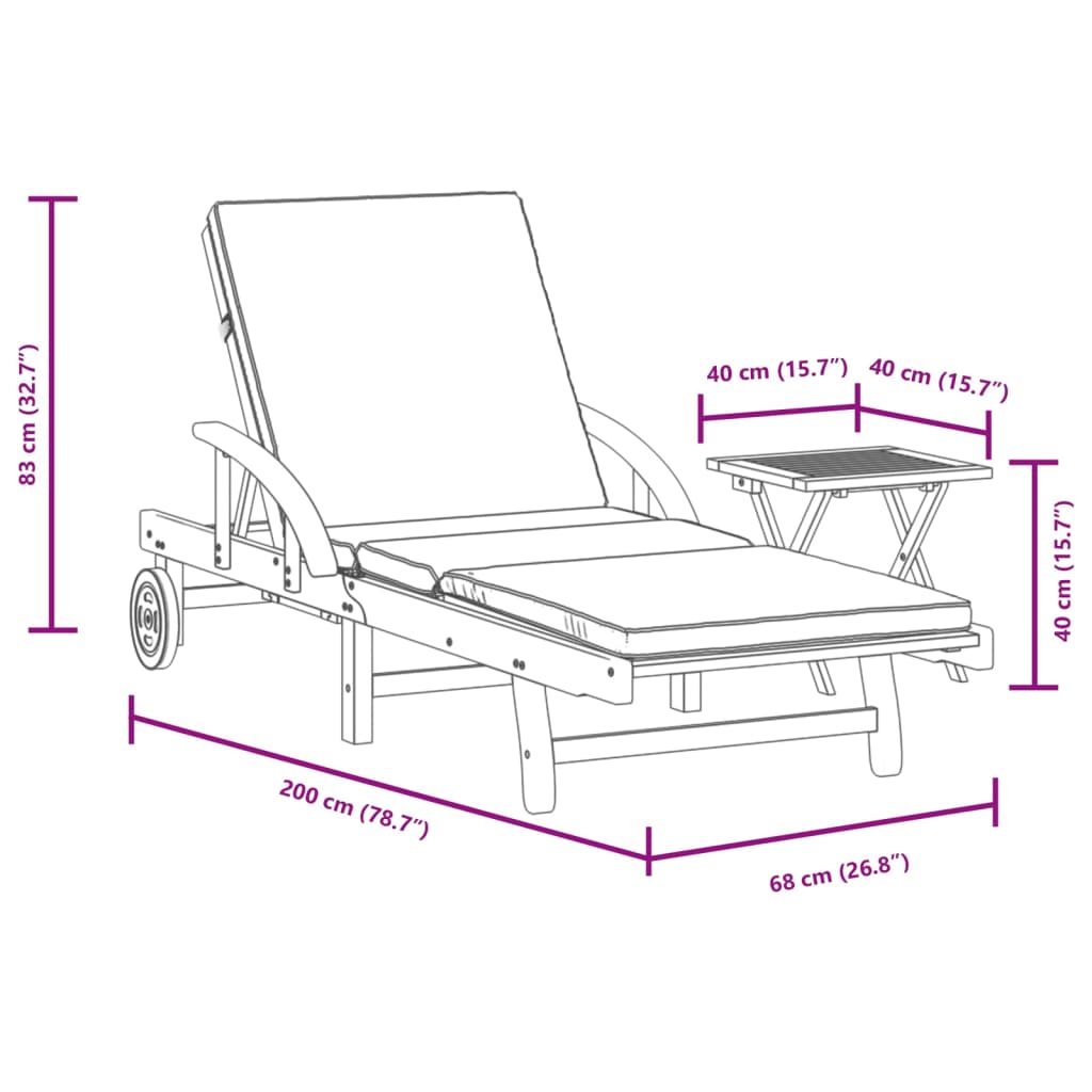 vidaXL Ligbed met kussen en tafel massief acaciahout