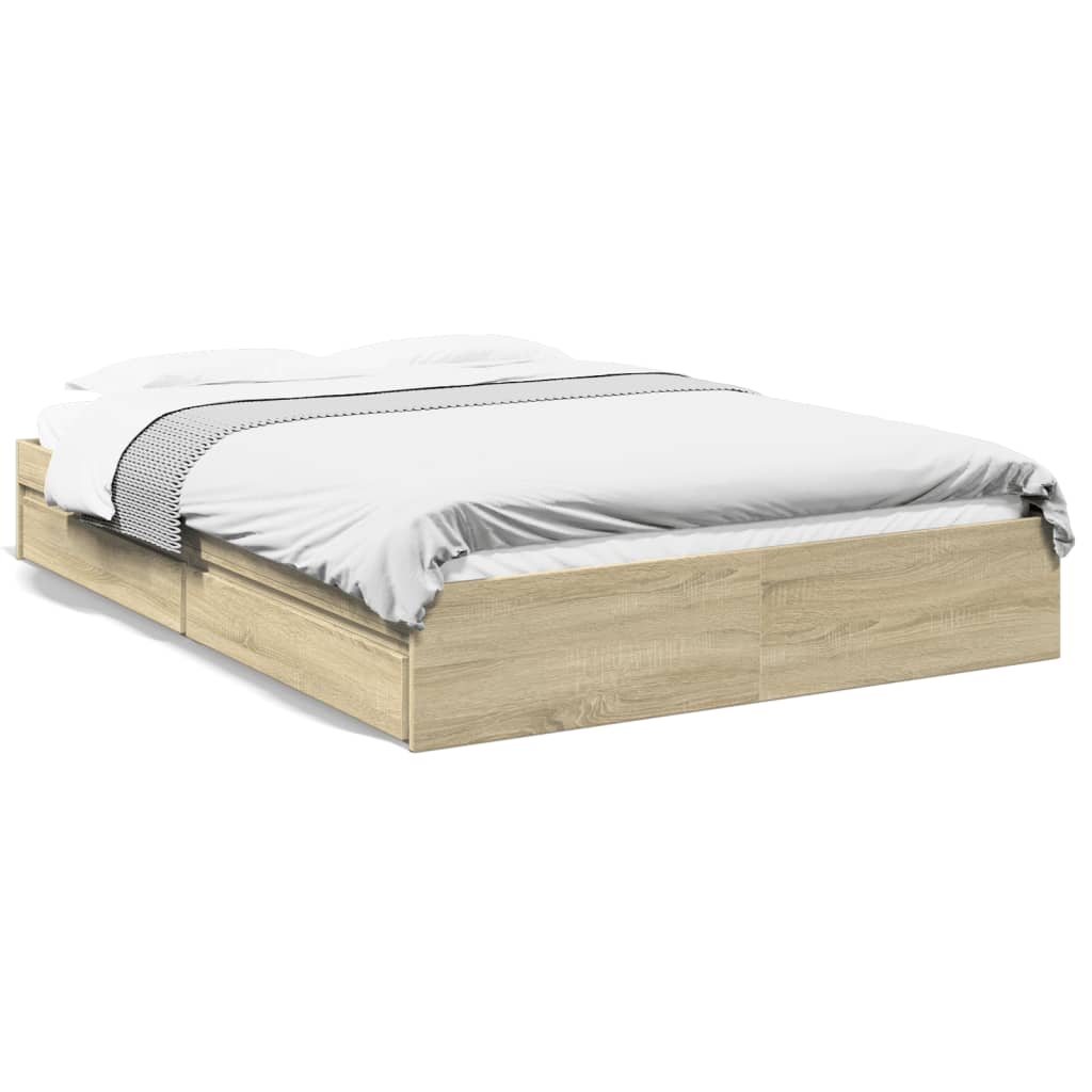 vidaXL Bedframe met lades bewerkt hout sonoma eikenkleurig 150x200 cm