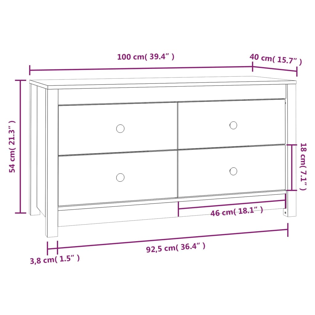 vidaXL Dressoir 100x40x54 cm massief grenenhout