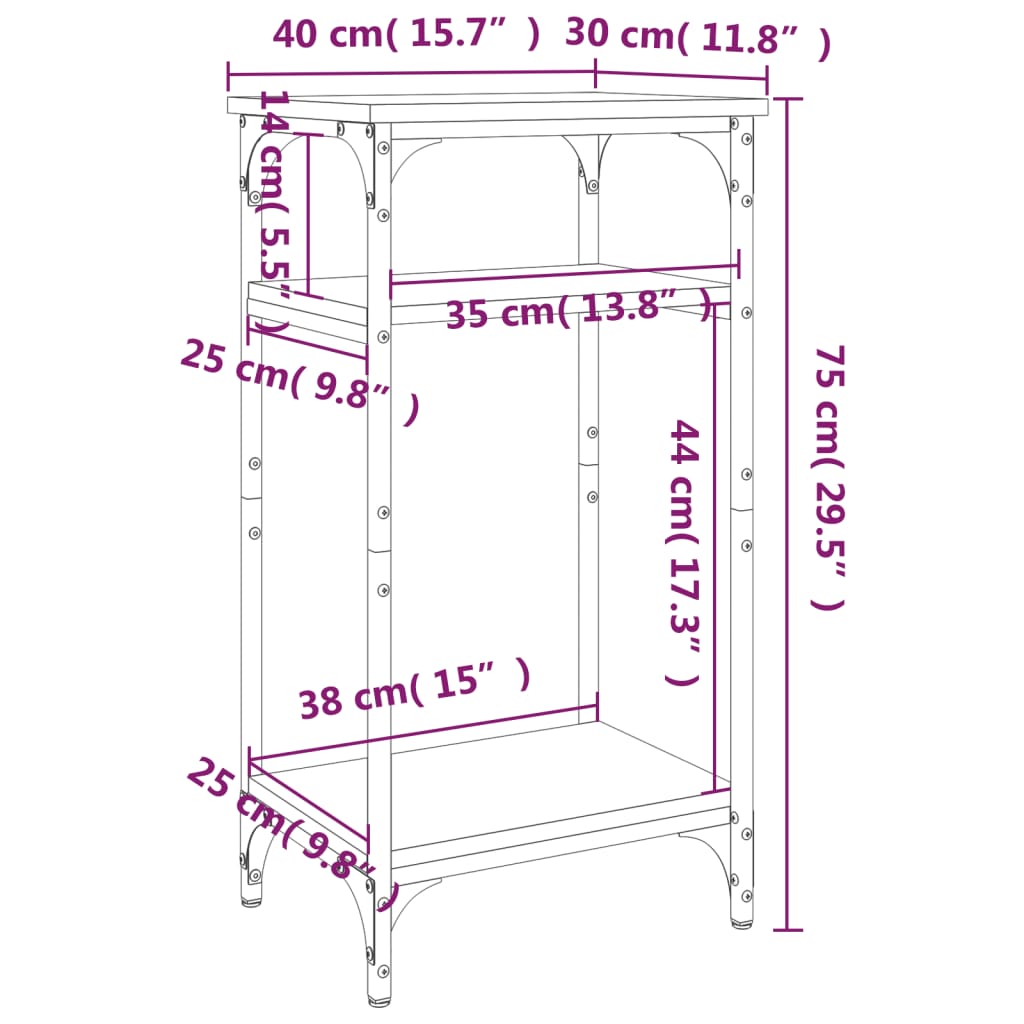 vidaXL Bijzettafel 40x30x75 cm bewerkt hout zwart