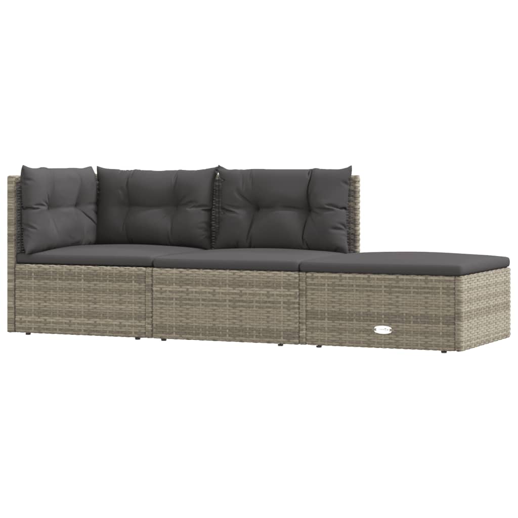 vidaXL 3-delige Loungeset met kussens poly rattan grijs