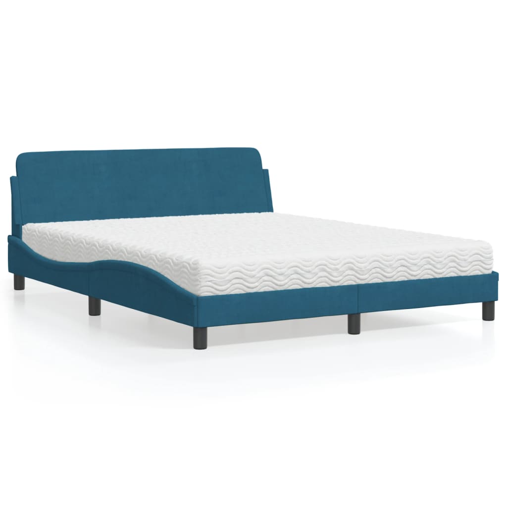 vidaXL Bed met matras fluweel blauw 160x200 cm