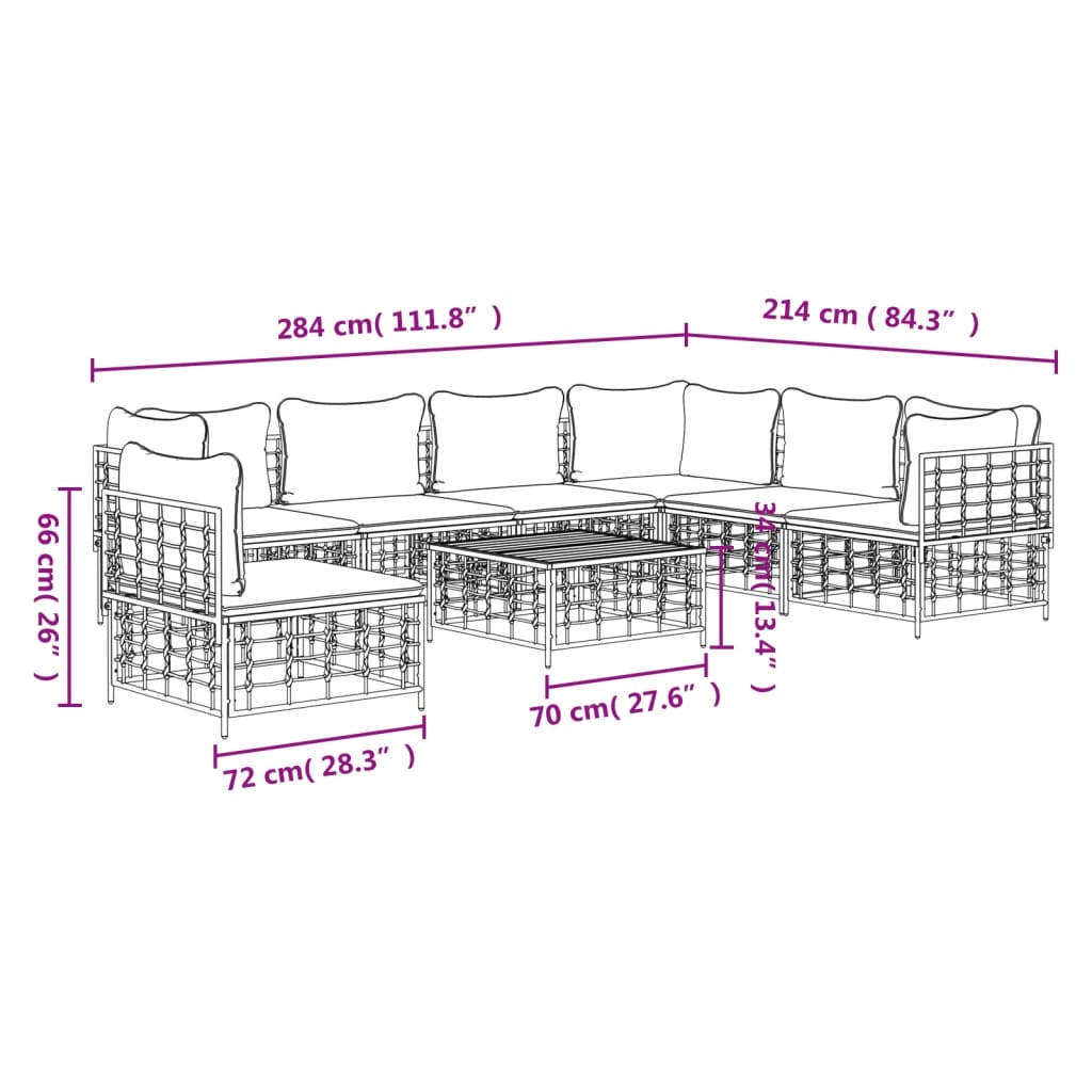 vidaXL 8-delige Loungeset met kussens poly rattan antracietkleurig