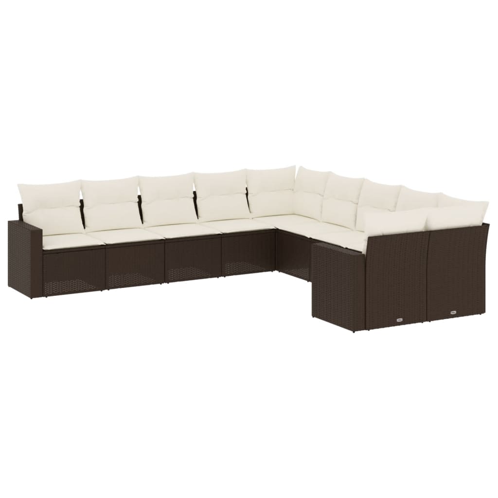 vidaXL 10-delige Loungeset met kussens poly rattan bruin