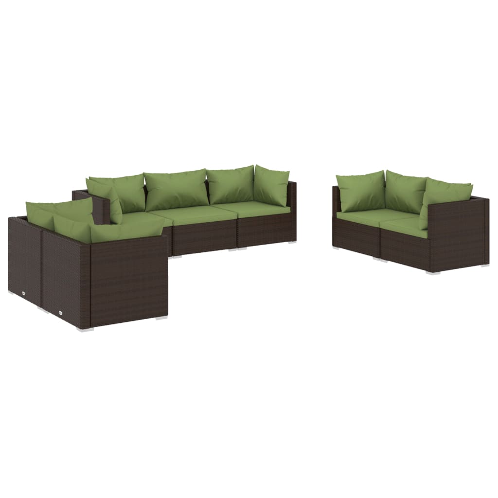 vidaXL 7-delige Loungeset met kussens poly rattan bruin