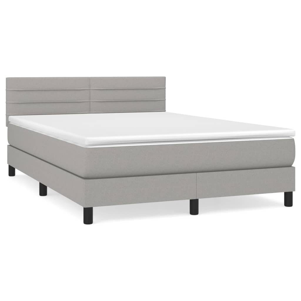 vidaXL Boxspring met matras stof lichtgrijs 140x200 cm