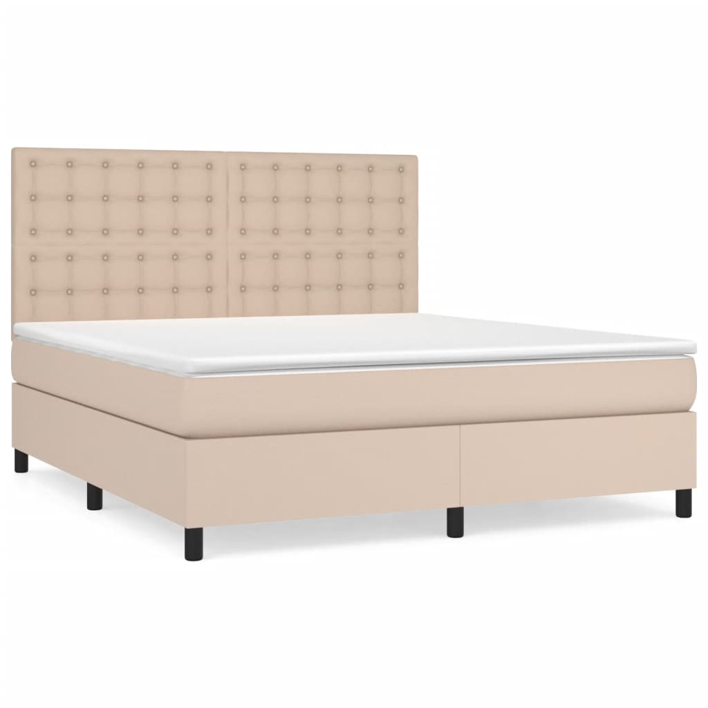 vidaXL Boxspring met matras kunstleer cappuccinokleurig 160x200 cm