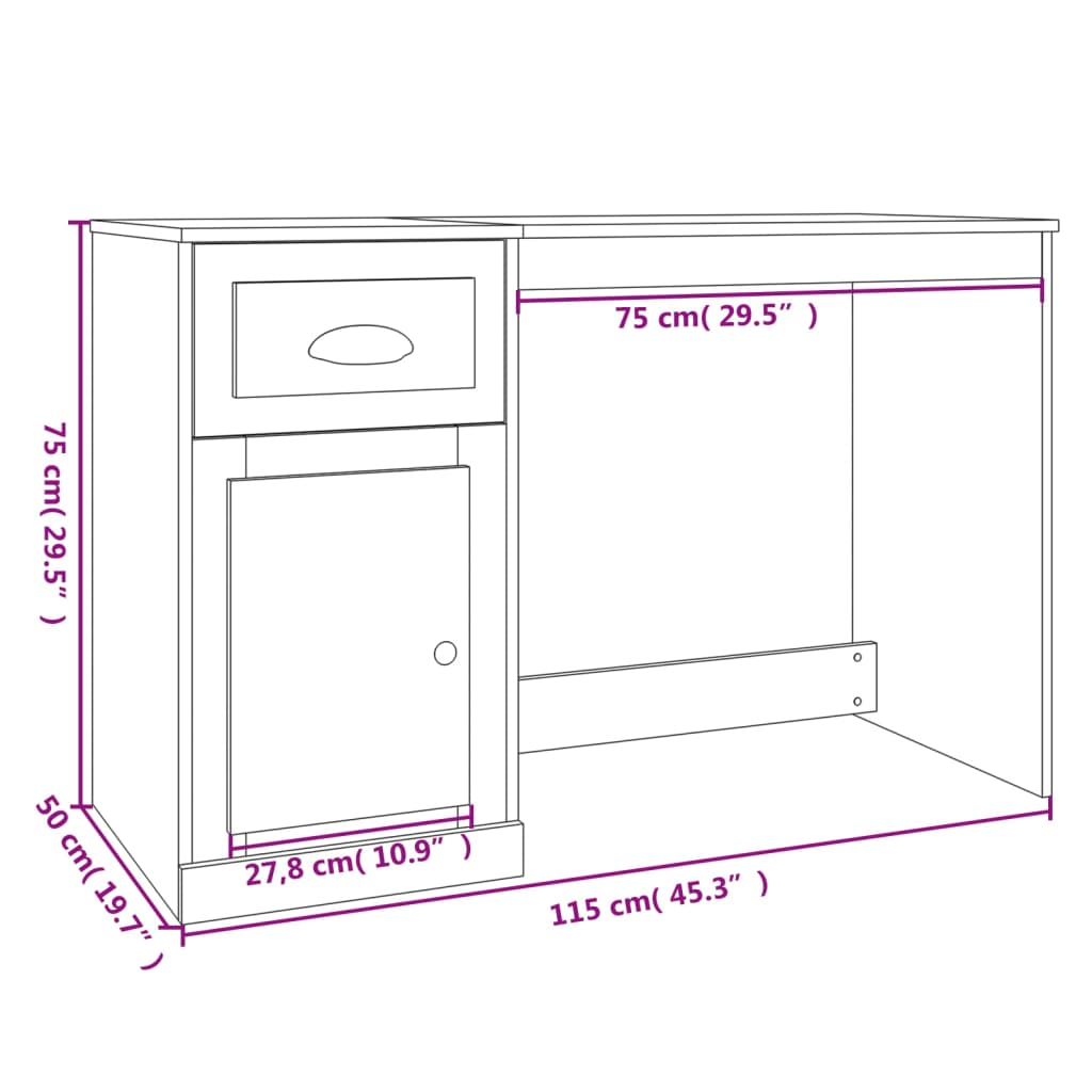 vidaXL Bureau met lade 115x50x75 cm bewerkt hout zwart