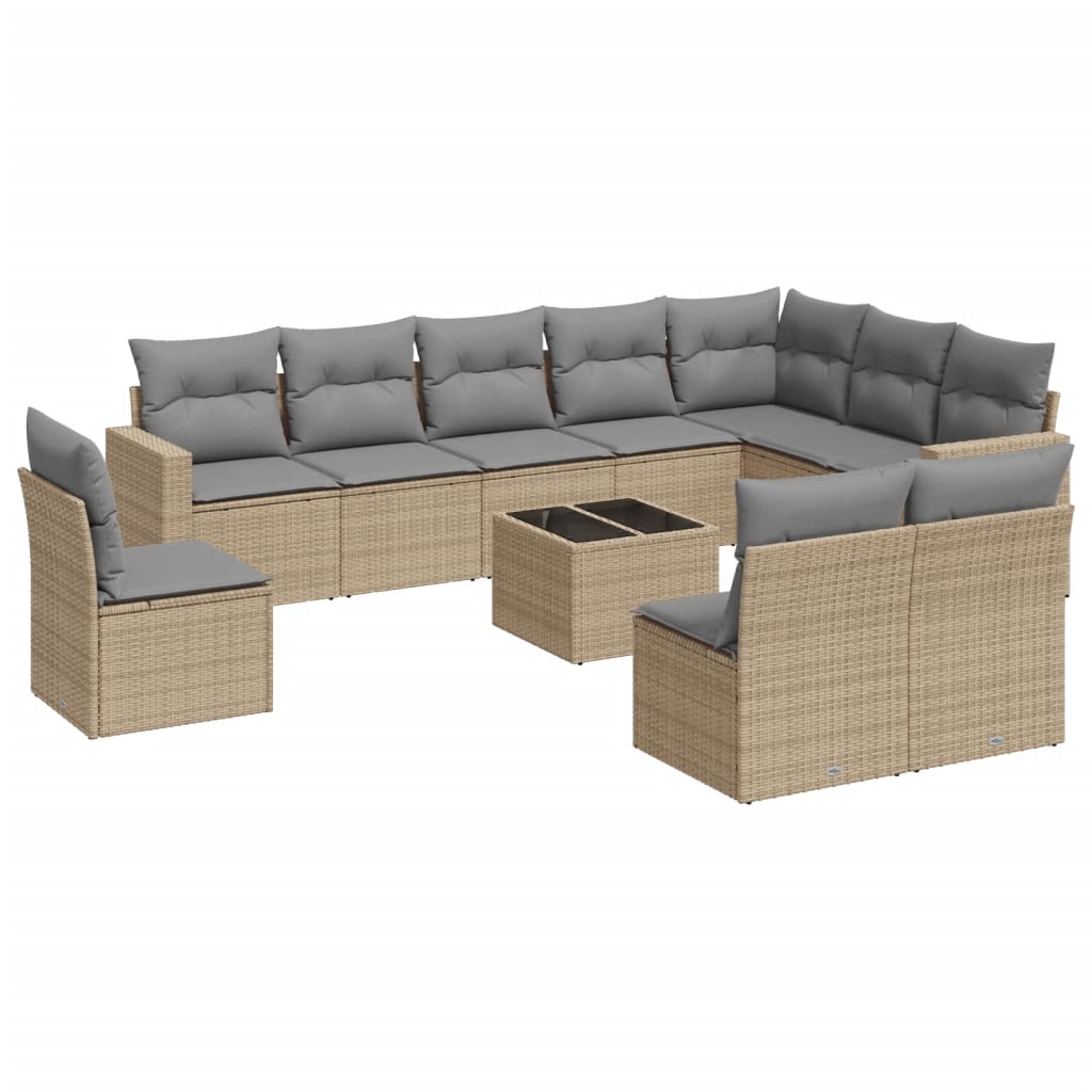 vidaXL 11-delige Tuinset met kussens poly rattan beige