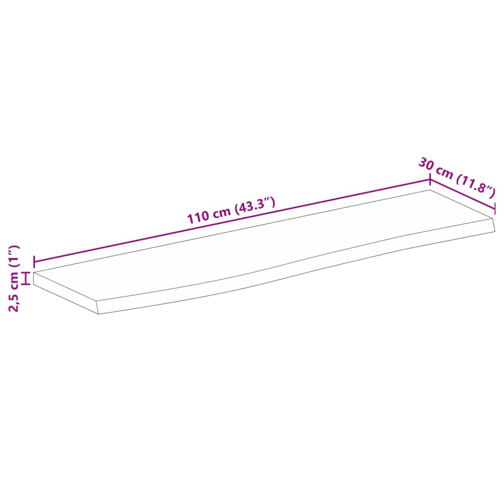 vidaXL Tafelblad met natuurlijke rand 110x30x2,5 cm massief mangohout