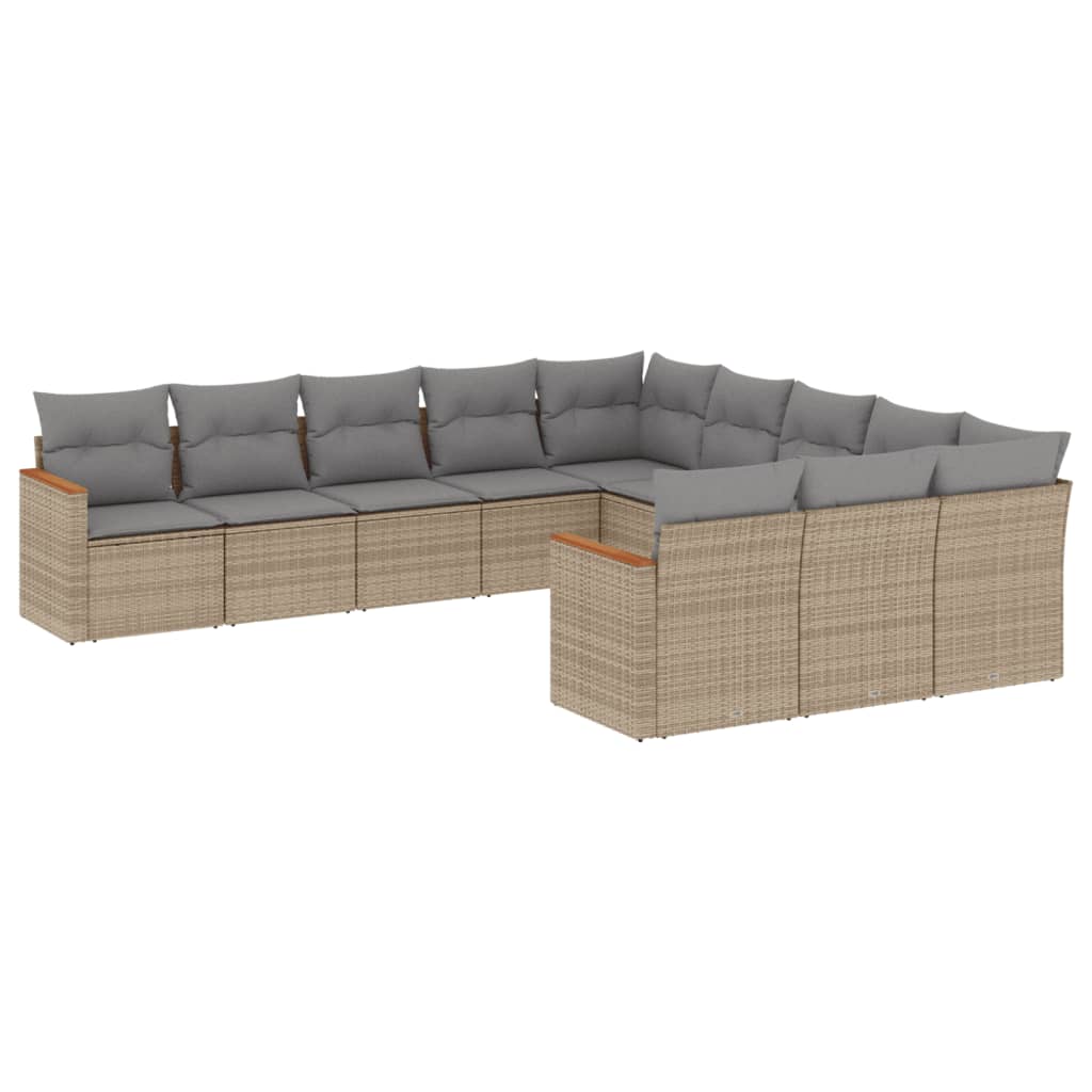 vidaXL 11-delige Tuinset met kussens poly rattan beige