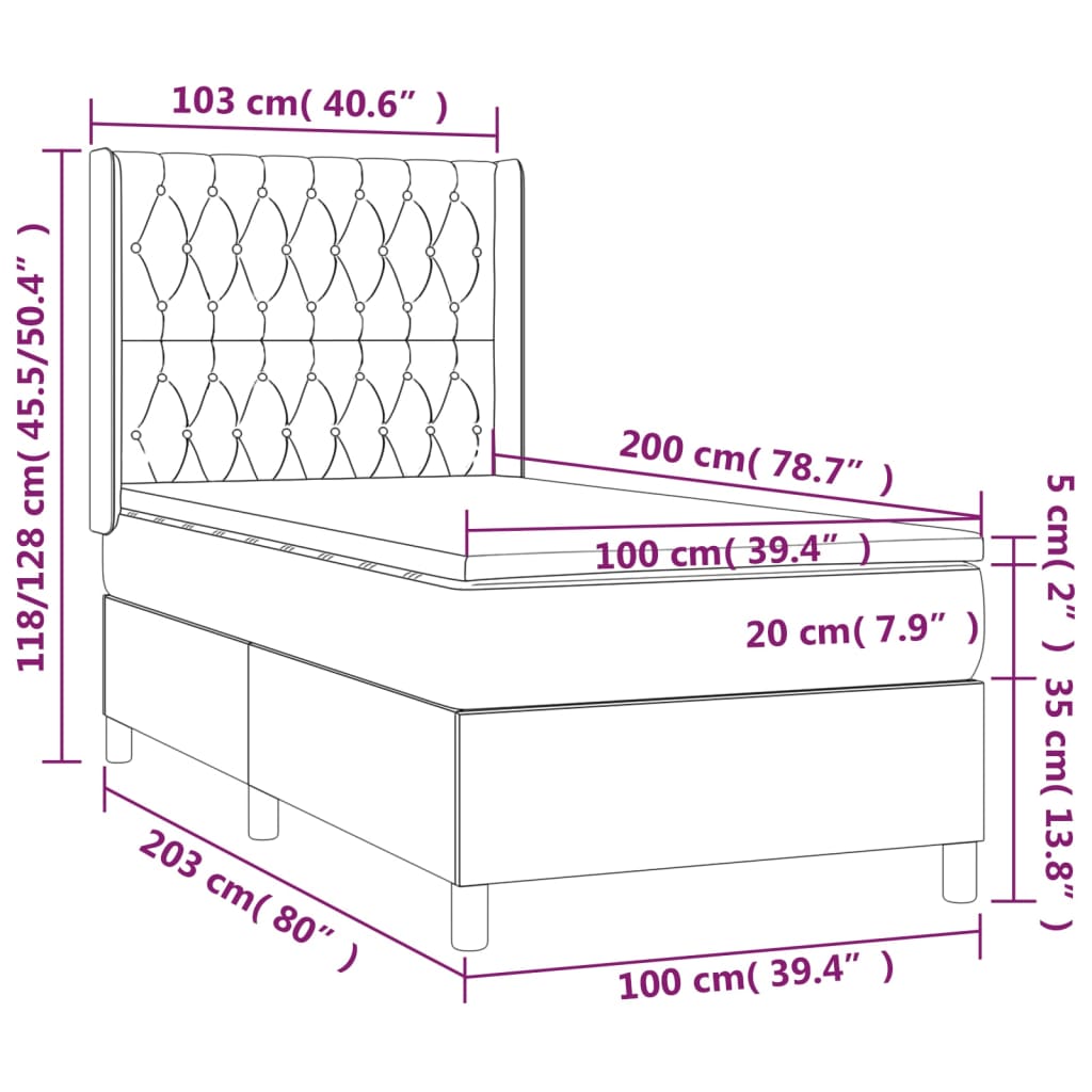 vidaXL Boxspring met matras en LED stof crèmekleurig 100x200 cm