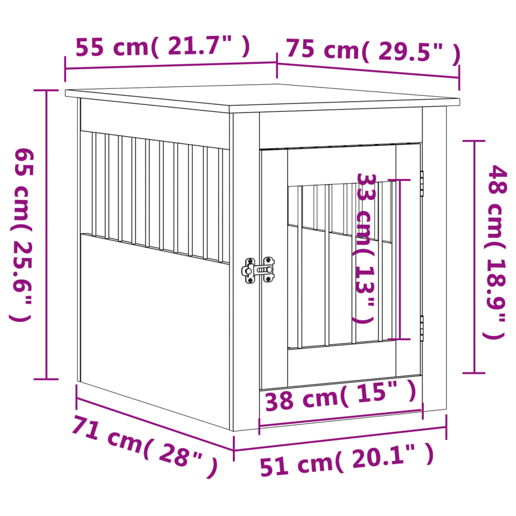 vidaXL Hondenbench 55x75x65 cm bewerkt hout wit