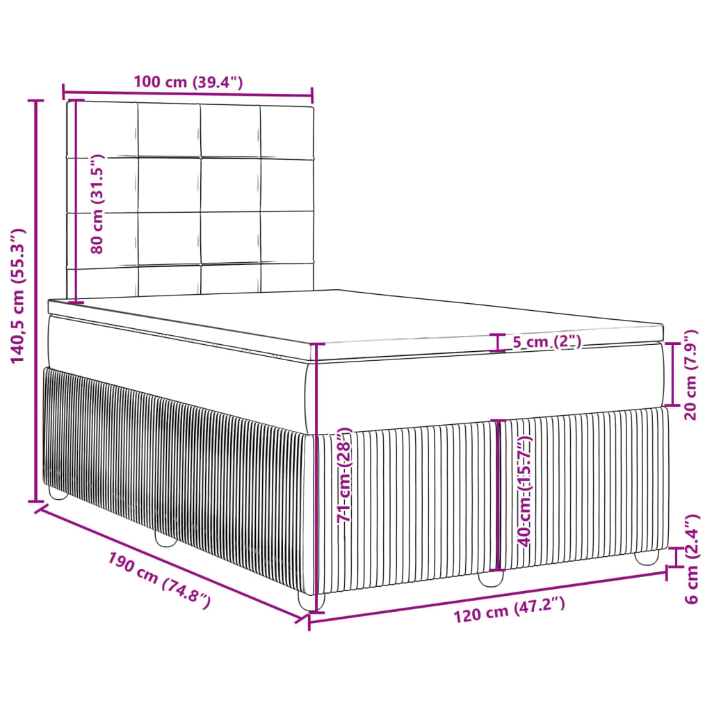 vidaXL Boxspring met matras fluweel blauw 120x190 cm