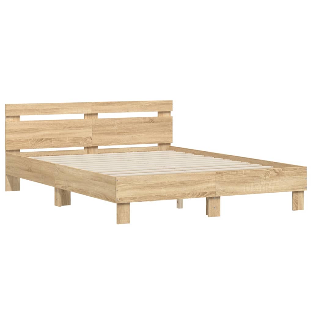 vidaXL Bedframe met hoofdeinde bewerkt hout sonoma eiken 150x200 cm