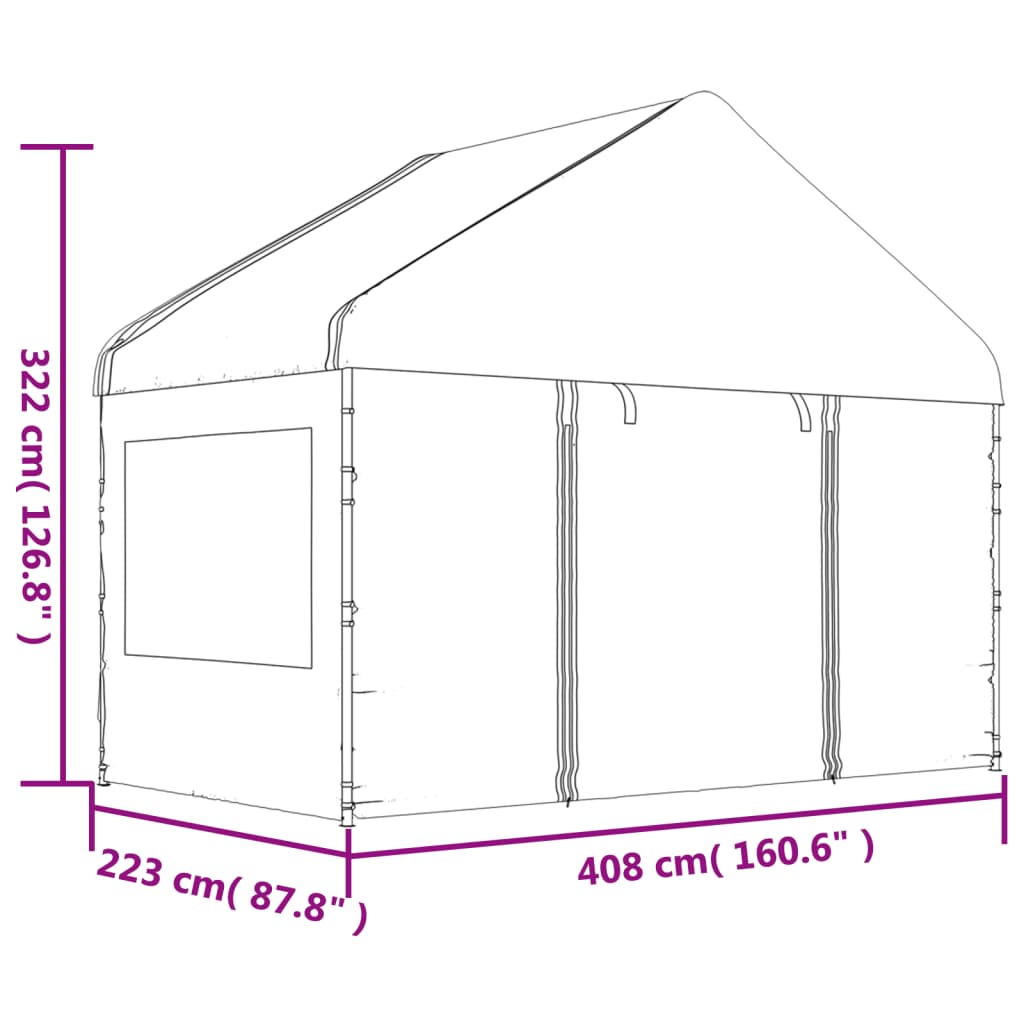 vidaXL Prieel met dak 20,07x4,08x3,22 m polyetheen wit