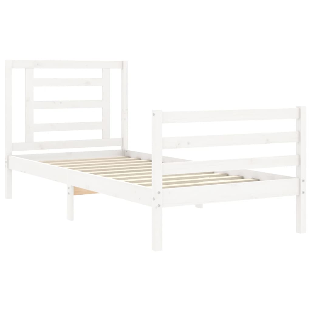 vidaXL Bedframe met hoofdbord massief hout wit 90x200 cm