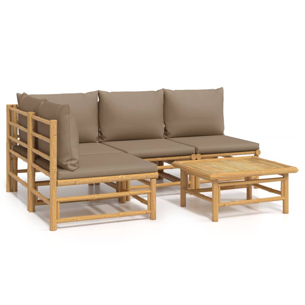 vidaXL 5-delige Loungeset met kussens bamboe taupe