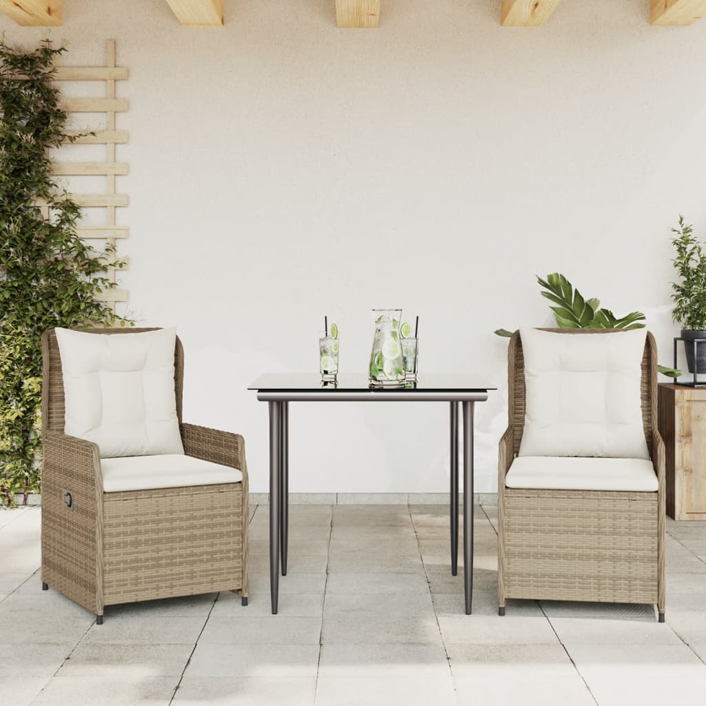 vidaXL 3-delige Tuinset met kussens poly rattan beige