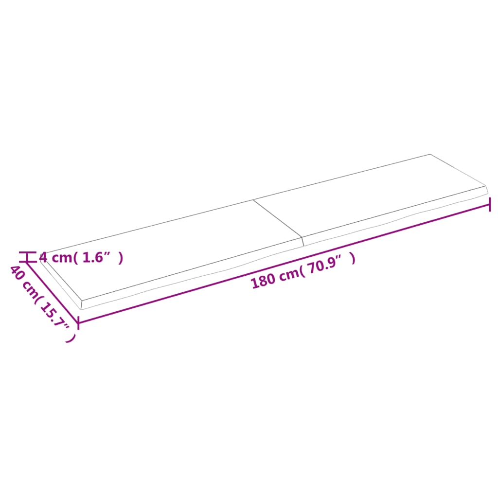 vidaXL Tafelblad 180x40x(2-4) cm onbehandeld massief eikenhout