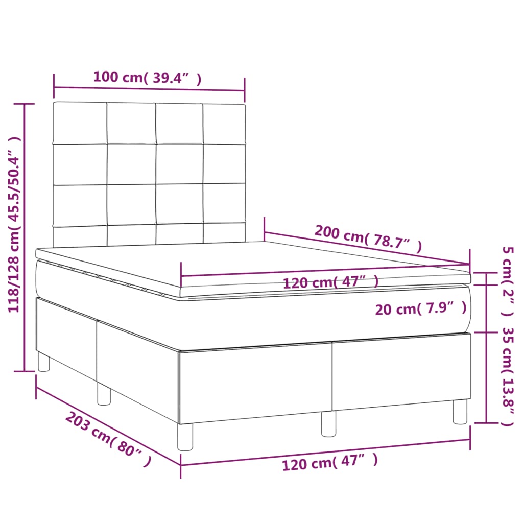 vidaXL Boxspring met matras fluweel roze 120x200 cm