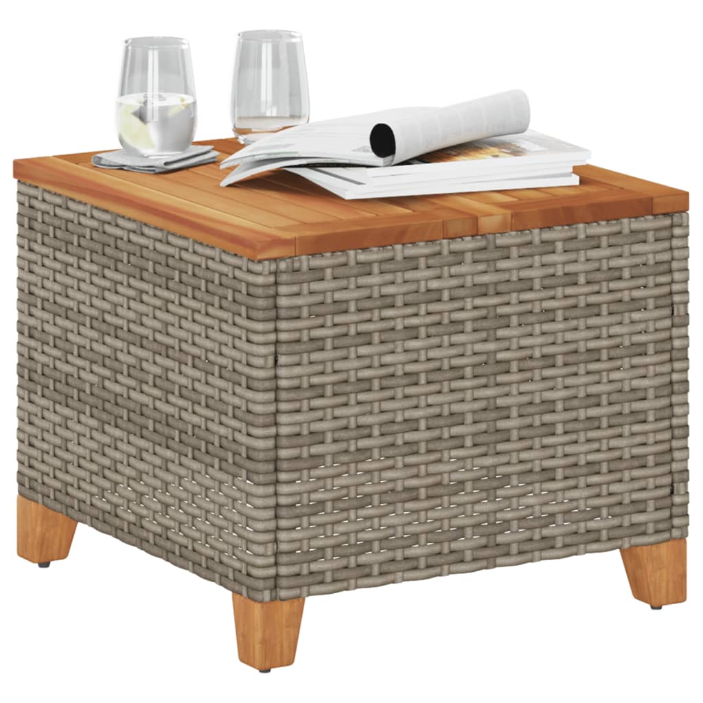 vidaXL Tuintafel 45x45x37 cm poly rattan en acaciahout grijs