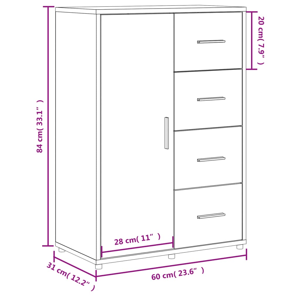 vidaXL Dressoir 60x31x84 cm bewerkt hout sonoma eikenkleurig