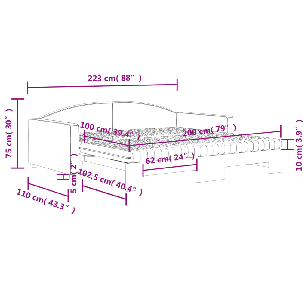 vidaXL Slaapbank met onderschuifbed en matrassen 100x200 cm stof zwart