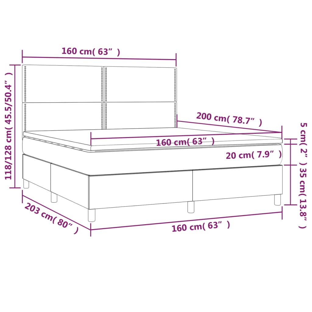 vidaXL Boxspring met matras en LED stof donkergrijs 160x200 cm