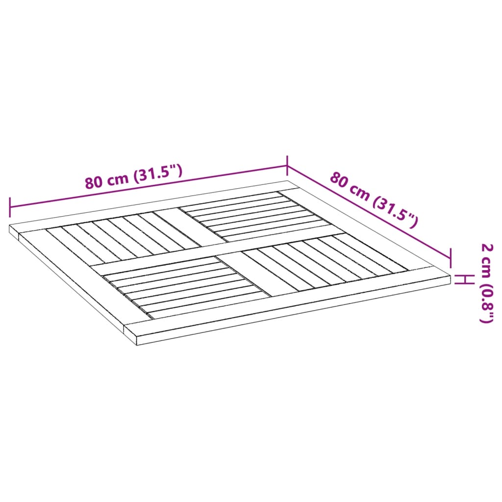 vidaXL Tafelblad vierkant 80x80x2,2 cm massief acaciahout