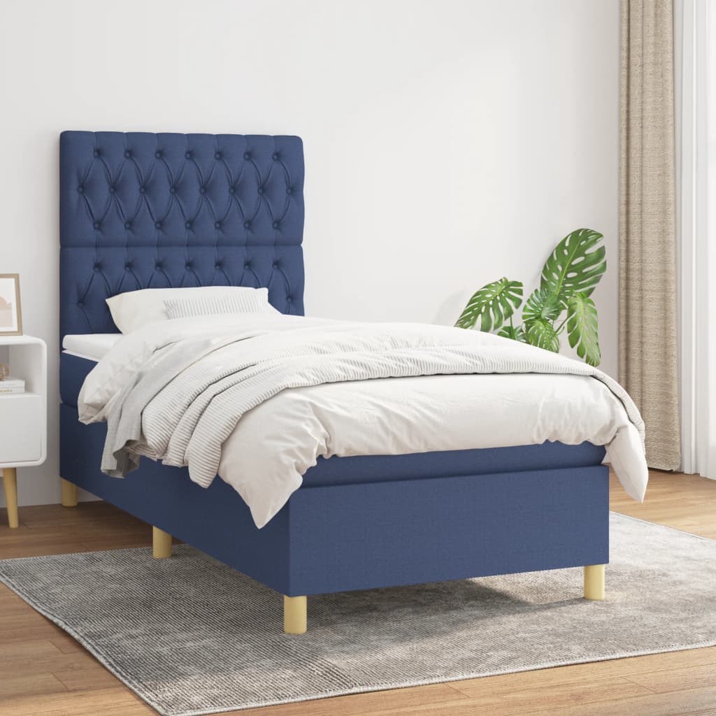 vidaXL Boxspring met matras stof blauw 90x190 cm