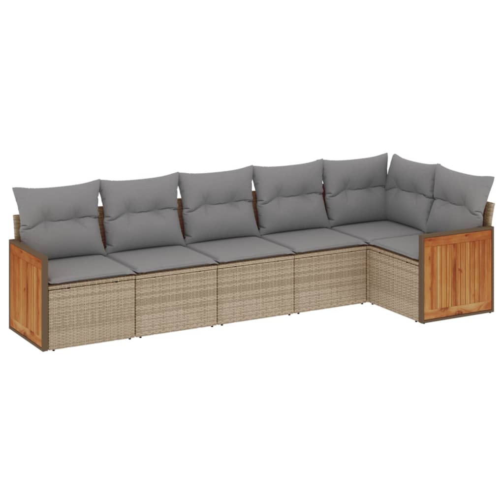 vidaXL 6-delige Loungeset met kussens poly rattan beige