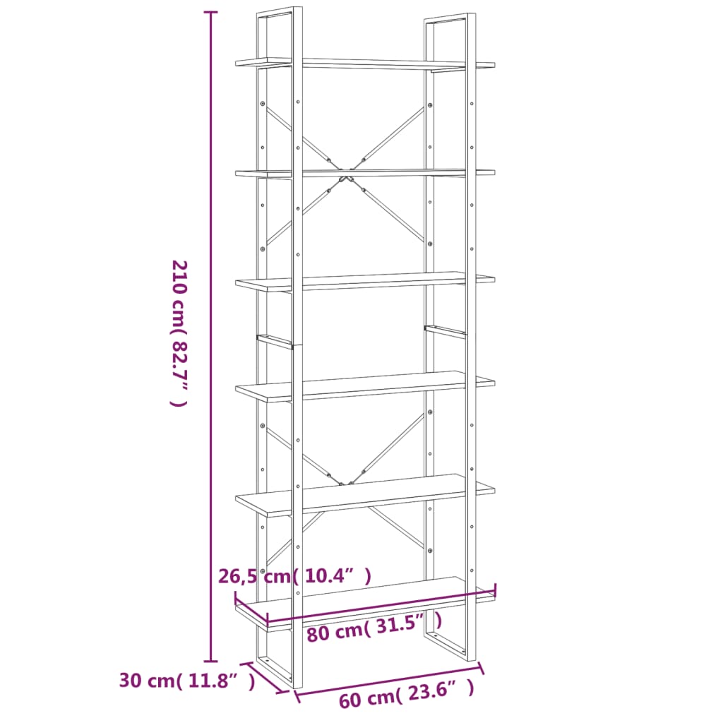 vidaXL Hoge kast 80x30x210 cm bewerkt hout grijs sonoma eikenkleurig