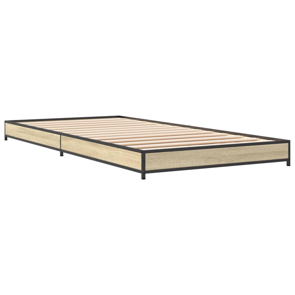 vidaXL Bedframe bewerkt hout en metaal sonoma eikenkleurig 100x200 cm