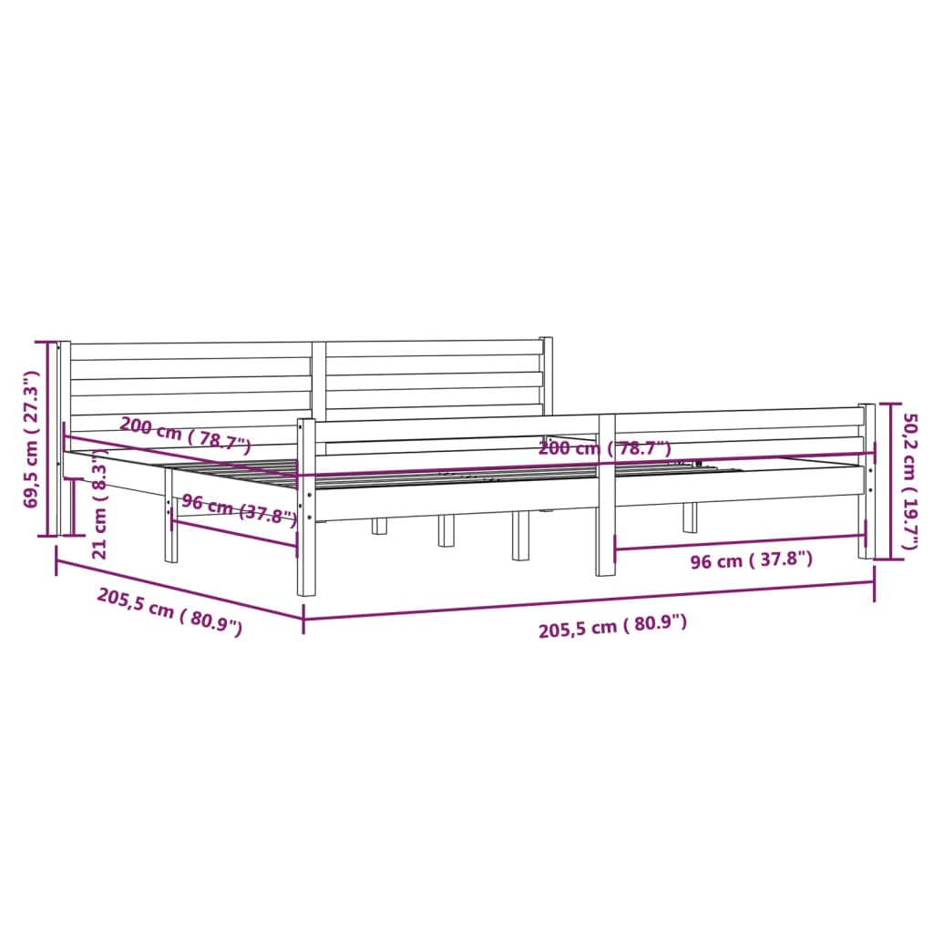 vidaXL Bedframe massief hout honingbruin 200x200 cm