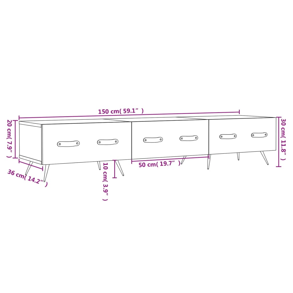 vidaXL Tv-meubel 150x36x30 cm bewerkt hout betongrijs