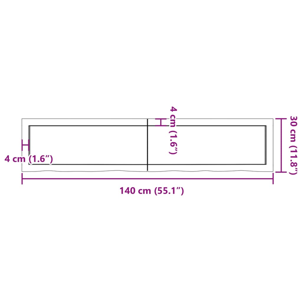 vidaXL Wastafelblad 140x30x(2-6) cm behandeld massief hout donkerbruin