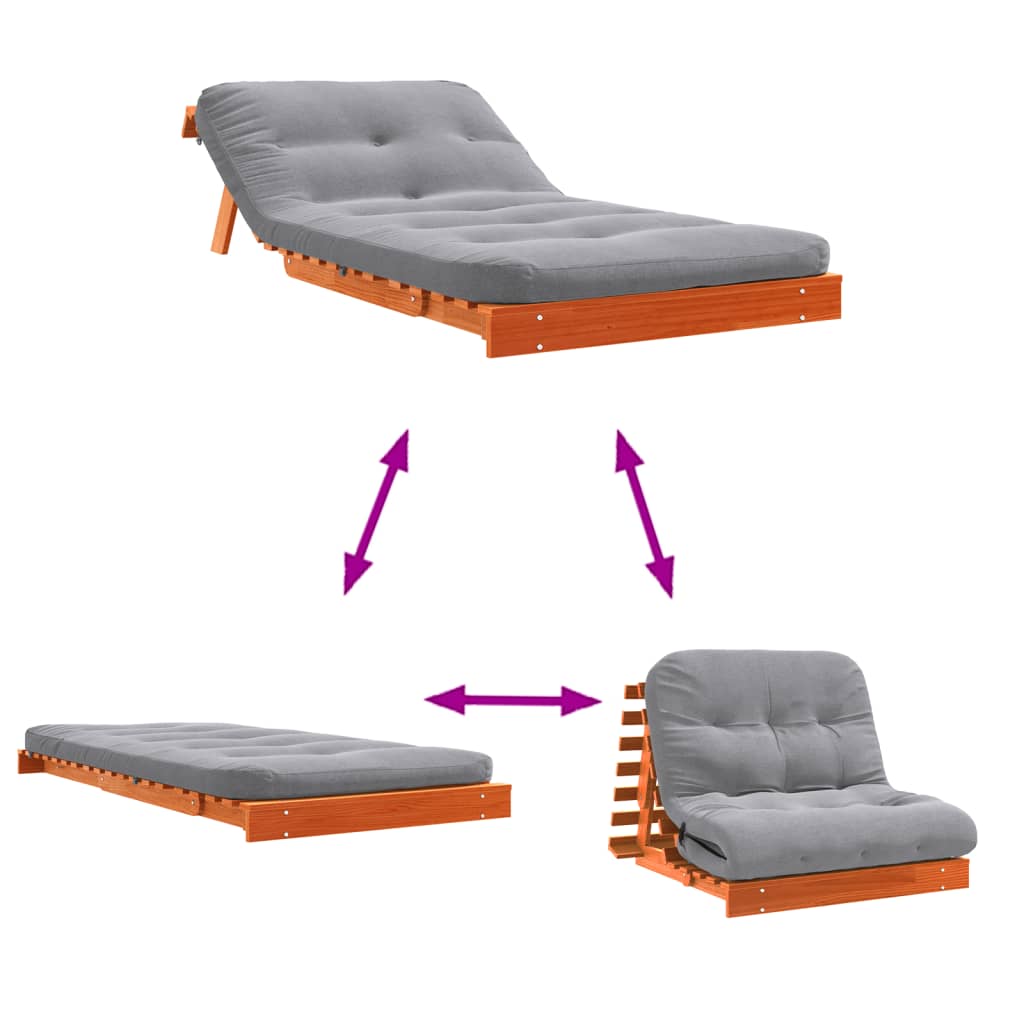 vidaXL Futon slaapbank met matras 100x206x11 cm grenenhout wasbruin