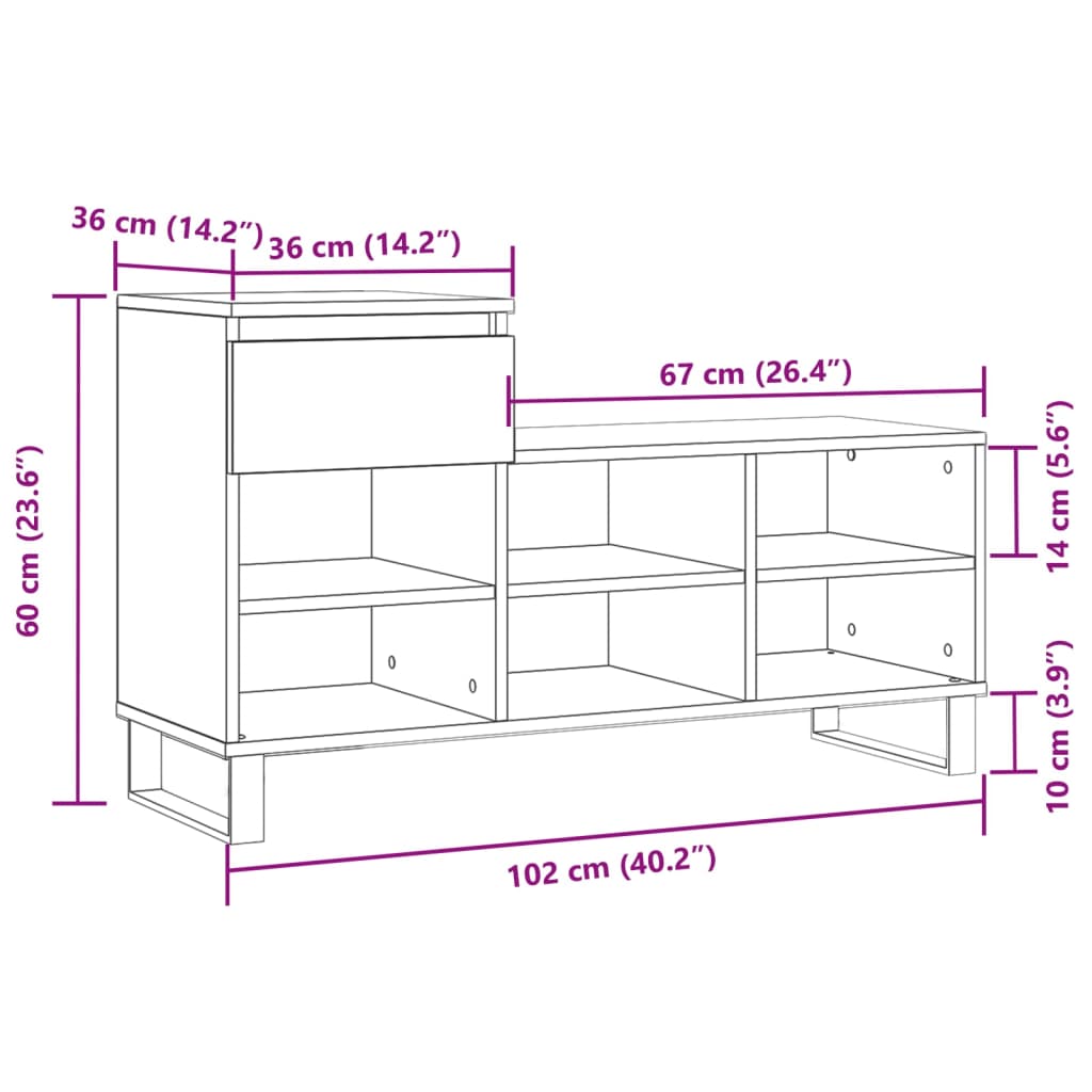 vidaXL Schoenenkast 102x36x60 cm bewerkt hout hoogglans wit