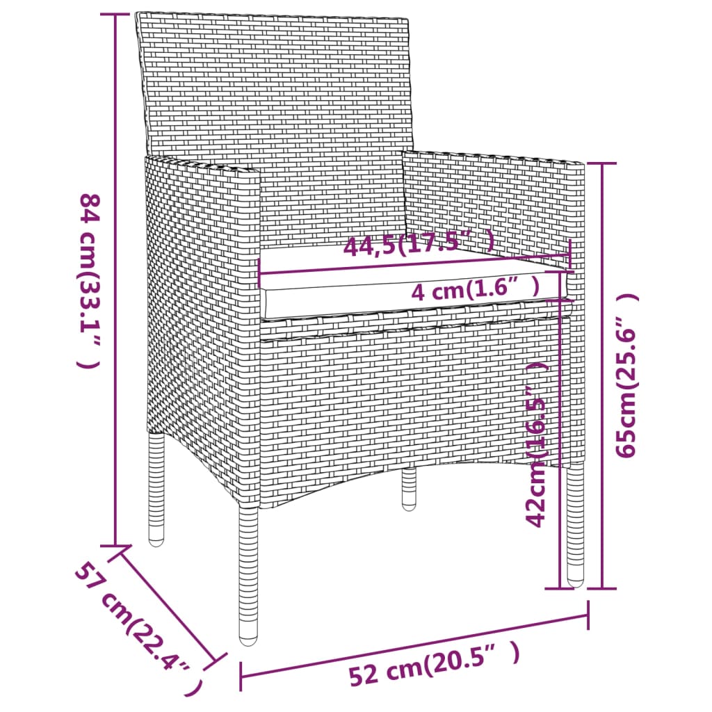 vidaXL 3-delige Tuinset poly rattan zwart