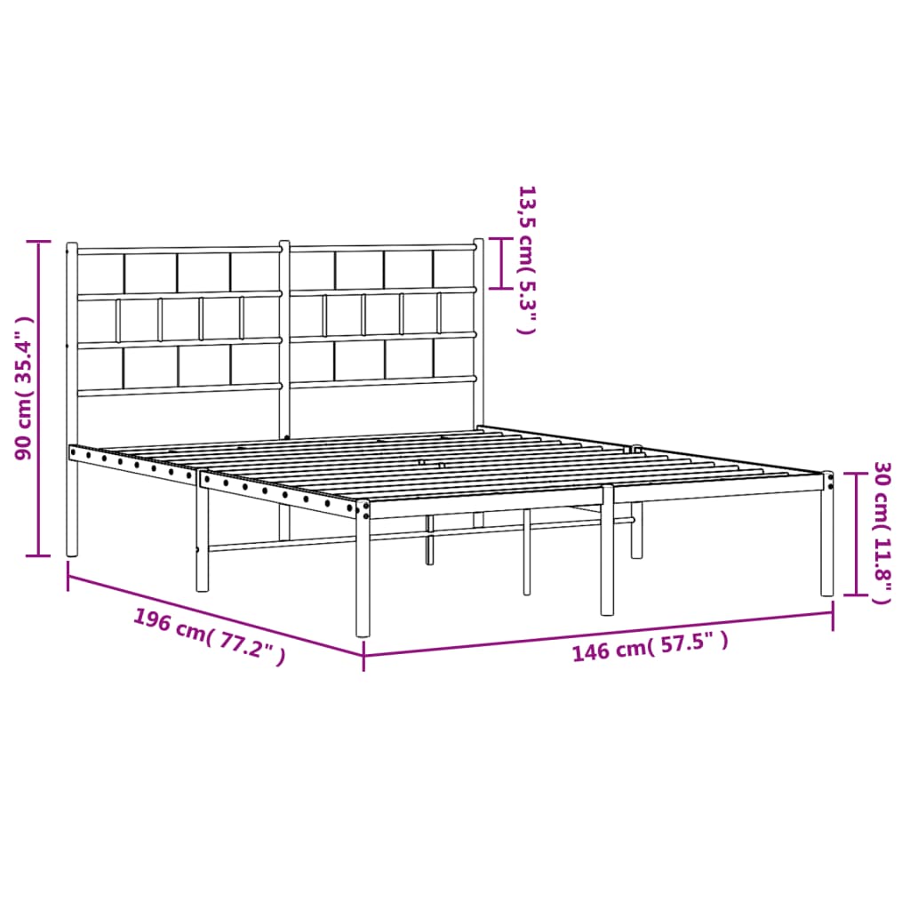 vidaXL Bedframe met hoofdbord metaal wit 140x190 cm