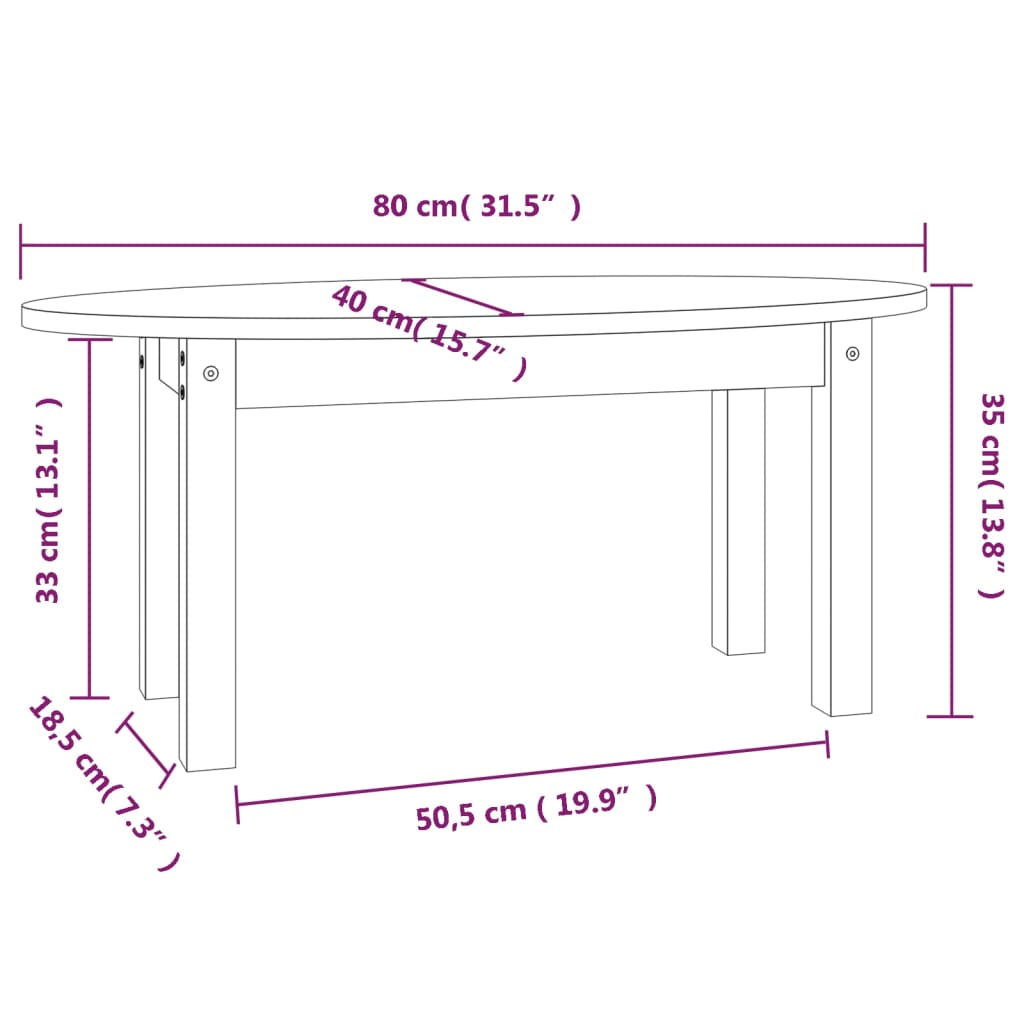 vidaXL Salontafel 80x40x35 cm massief grenenhout honingbruin