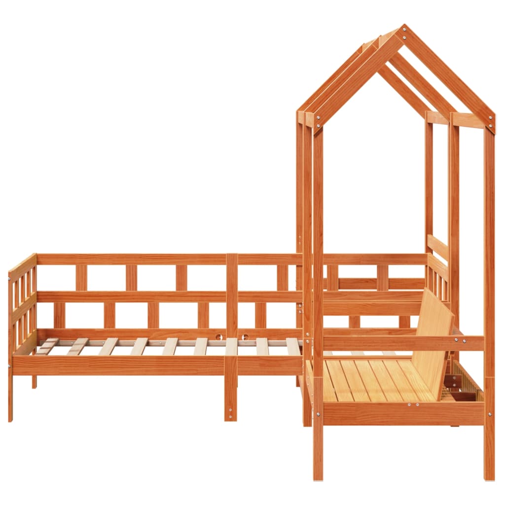 vidaXL Kinderbedset met huisje massief grenenhout wasbruin 90x200 cm