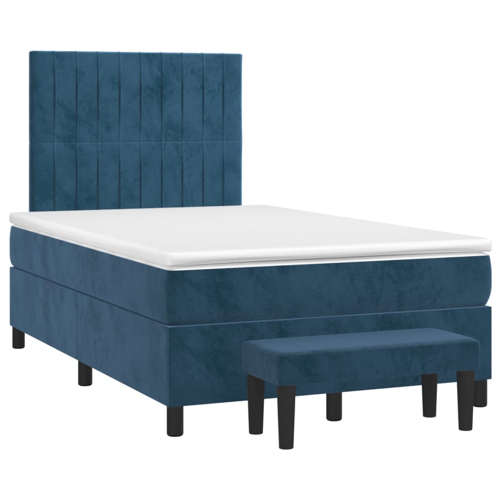 vidaXL Boxspring met matras fluweel donkerblauw 120x200 cm