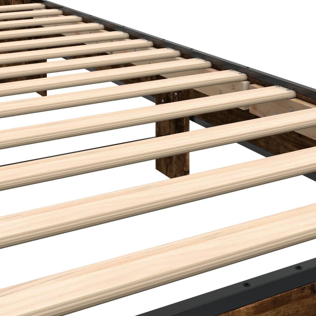 vidaXL Bedframe bewerkt hout en metaal gerookt eikenkleurig 100x200 cm