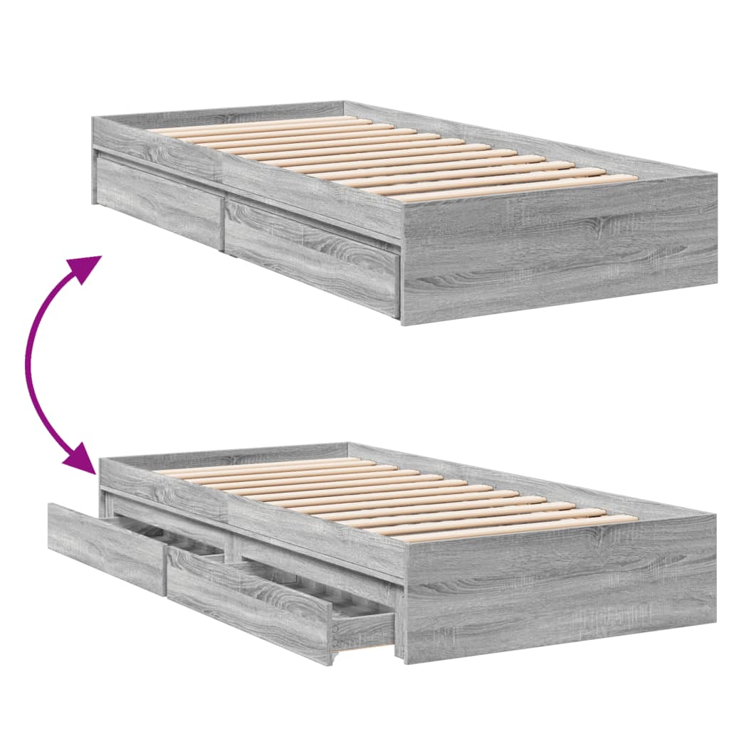 vidaXL Bedframe met lades bewerkt hout grijs sonoma eiken 75x190 cm